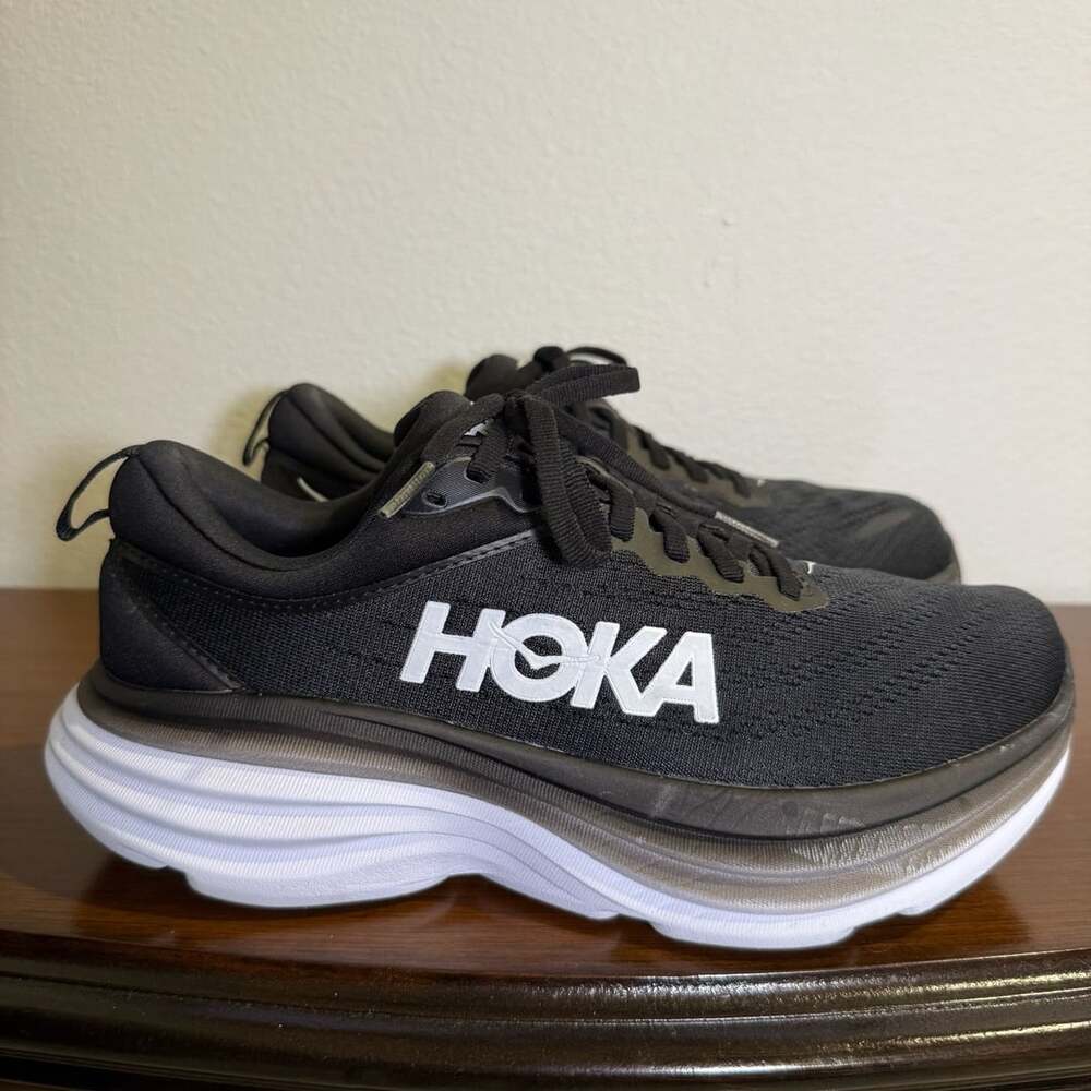 Hoka Bondi 8 Black White Running Shoes Women US 8D - Picture 2 of 11